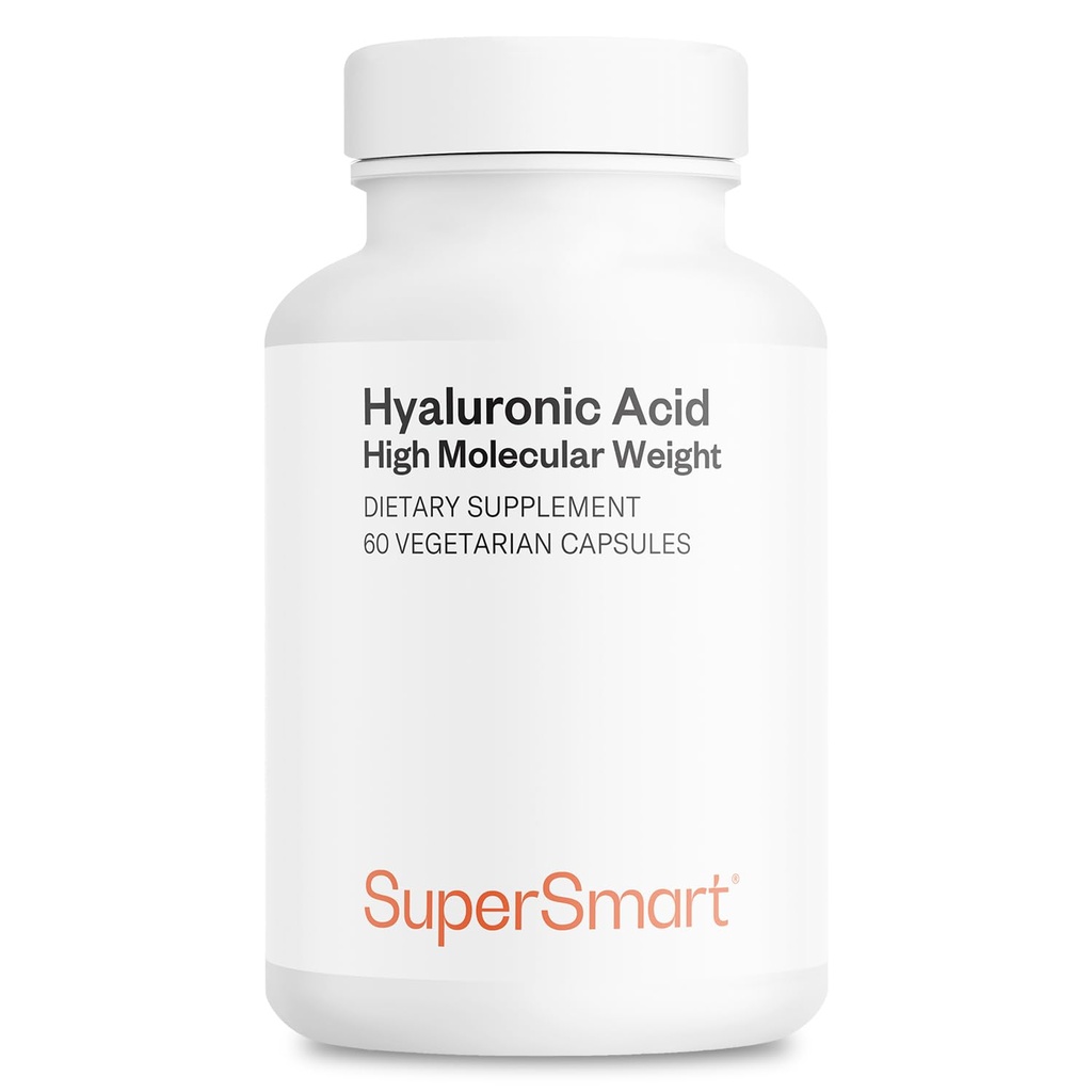 Supersmart Hyaluronsyra Supplement 300mg per dag (Sodium Hyaluronat) - Hög molekylvikt 1,2 miljoner daltoner | Icke-GMO & Glutenfri - 60 vegetariska kapslar