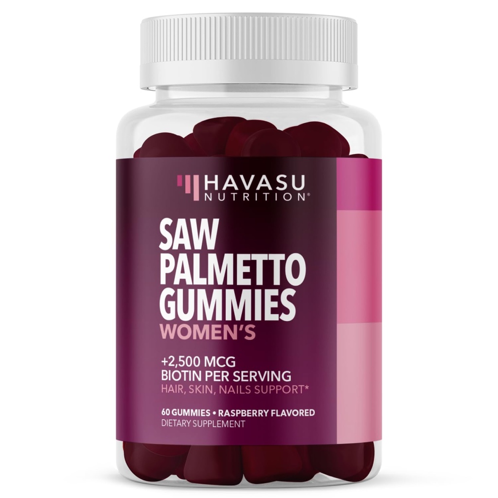 Såg Palmetto för kvinnor med 2500mcg Biotin - DHT Blocker och hår, hud, nagelhälsa Gummies - 60 greve - Stöder starkare och fullständigare tittar lås och strålande hud - Vegan, icke-GMO, 1 månads leverans