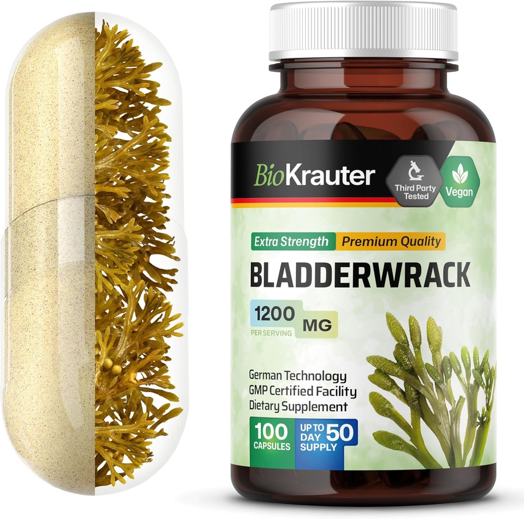 Bladderwrack Capsules 1200 mg - 100 greve - Formel från Natural Marine Source of Iodine - Vegan Bladderwrack Powder Caps