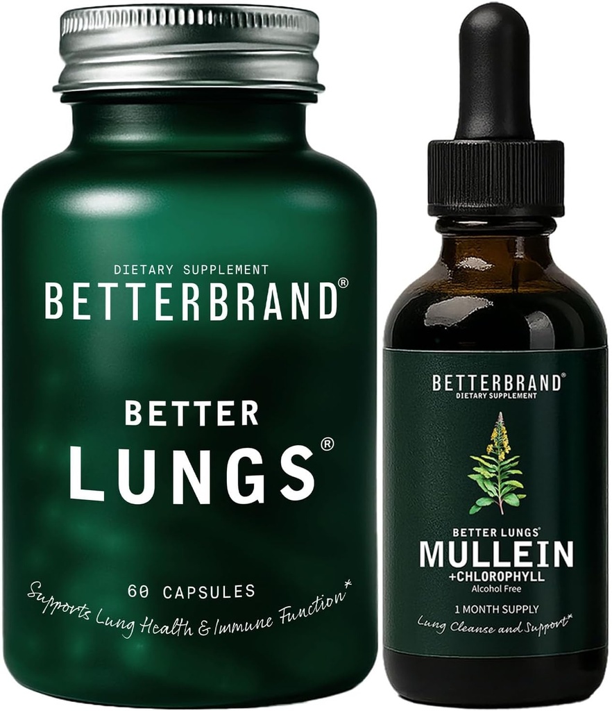 Betterbrand Better Lungs Health Pack - Better Lungs Capsules & Mullein Leaf Tincture Drops | Komplett andningshälsotillskott | Pack - 30 dagars leverans
