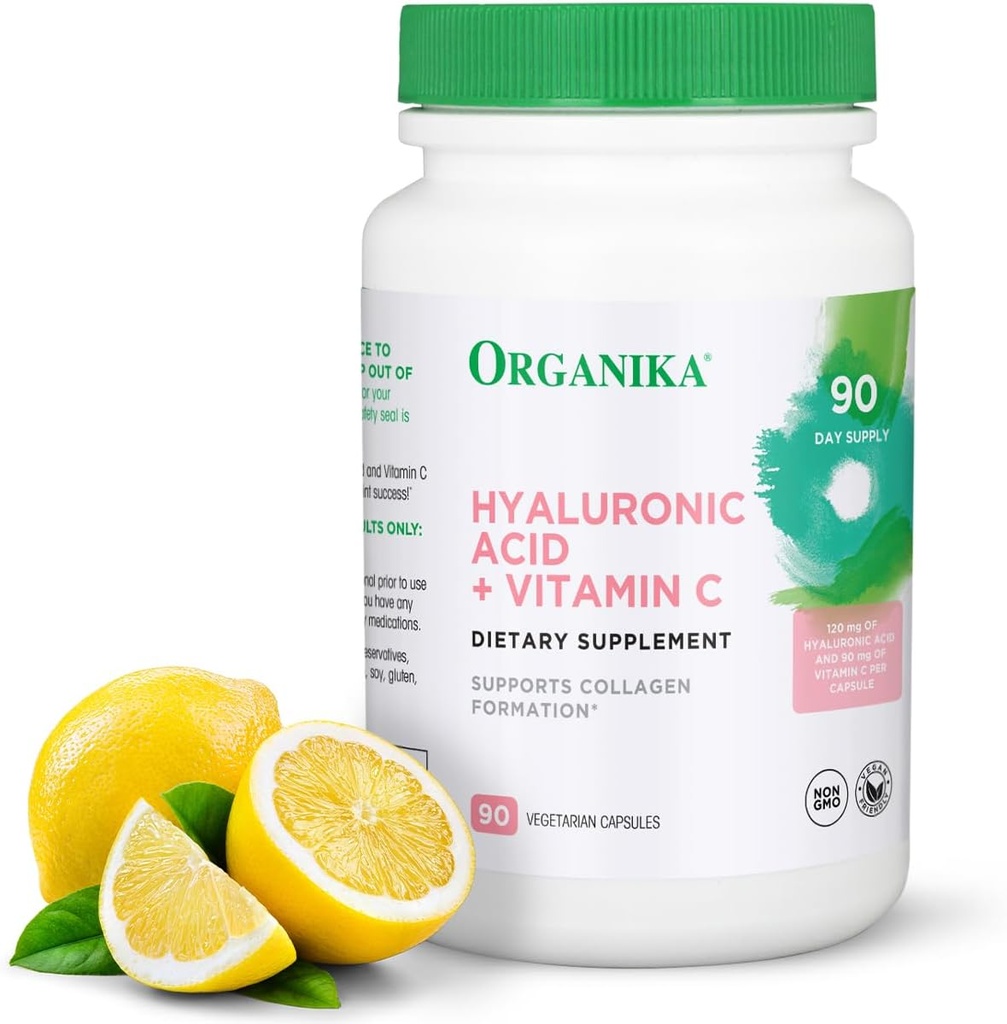 Organika Hyaluronic Acid Supplement med vitamin C (90 Vegetable Capsules): Symbiotic Joint Wellness, Collagen, & Skin Hydration Powerhouse - Förbättrad Hyaluronic Acid Supplements för Mobility & Beauty