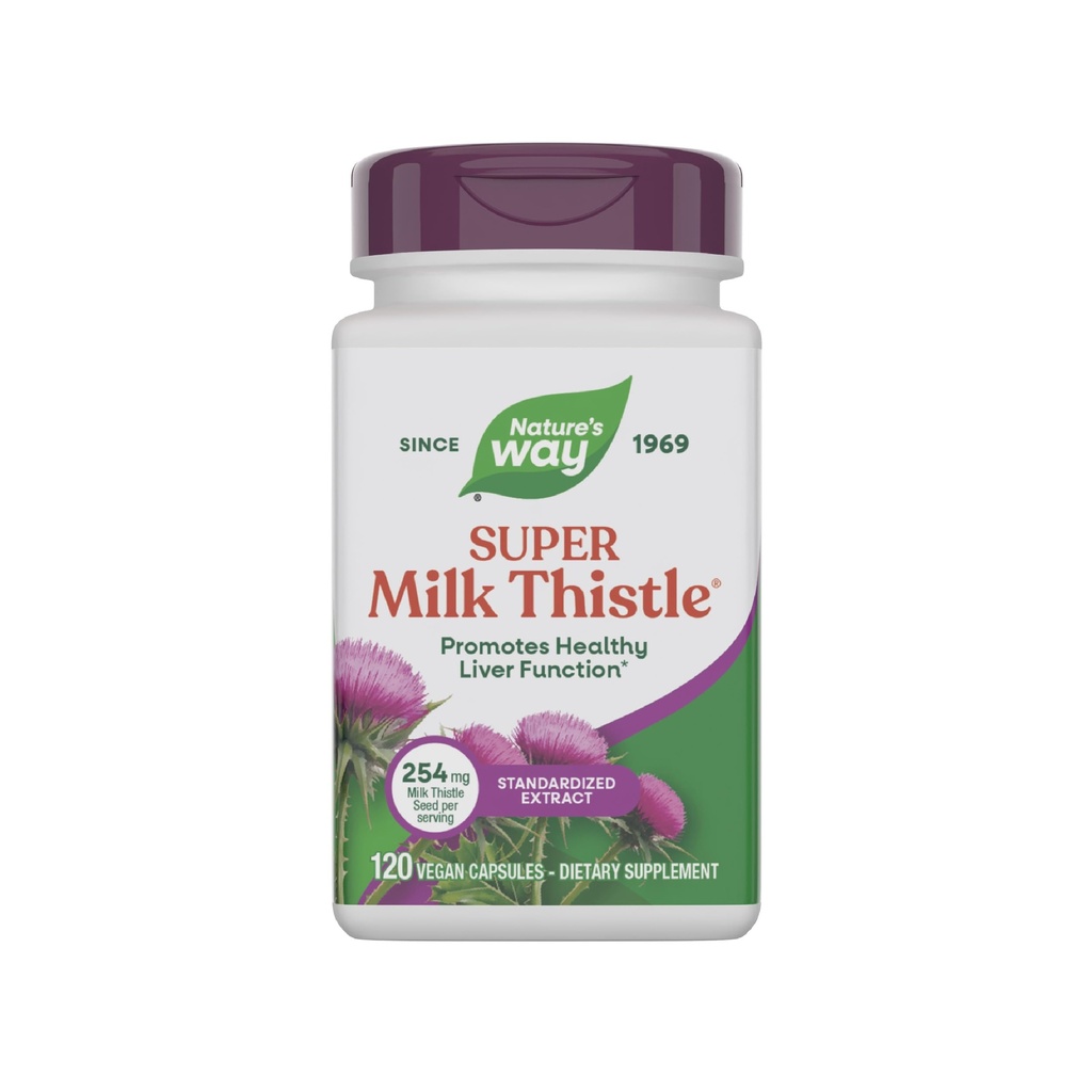 Naturens Way Super Milk Thistle, främjar hälsosam leverfunktion*, med Artichoke Leaf, Dandelion Root & Licorice Root Extracts, Milk Thistle Extract, Gluten Free, 120 kapslar (Packaging May Vary)