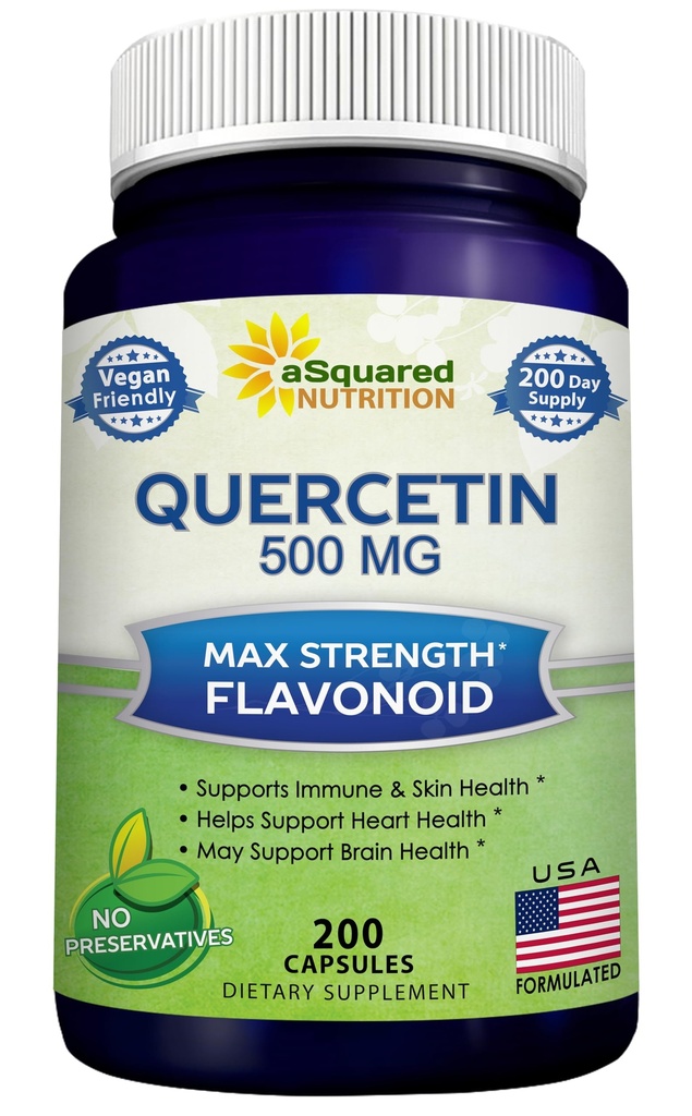 aSquared Nutrition Quercetin 500mg Supplement - 200 kapslar - Quercetin Dihydrate för att stödja hjärt-kärlhälsa - Max Strength Powder Komplex piller för att hjälpa till att förbättra immunsvaret