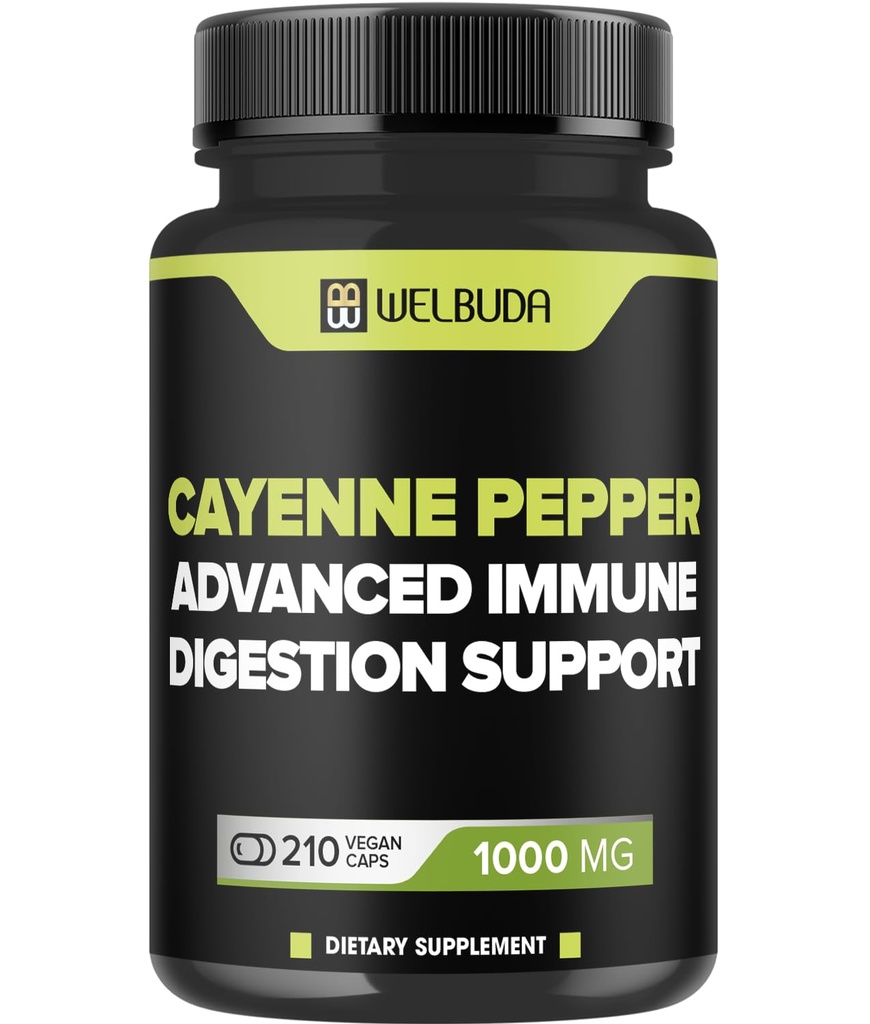 210 kapslar - Cayenne Pepper Supplements Extract 10:1 med Berberine HCI, Garlic Bulb, Olive Leaf & More - Kombinerad formel för Digestive Health, Heart Health & Immunity Function Support