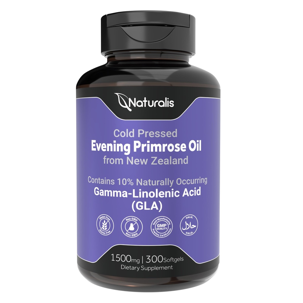 Naturalis Evening Primrose Oil (Cold Pressed) | 100% Naturlig från Nya Zeeland | Non-GMO, Soy & Gluten Free, Zero Filler | 300 Mini-Softgels