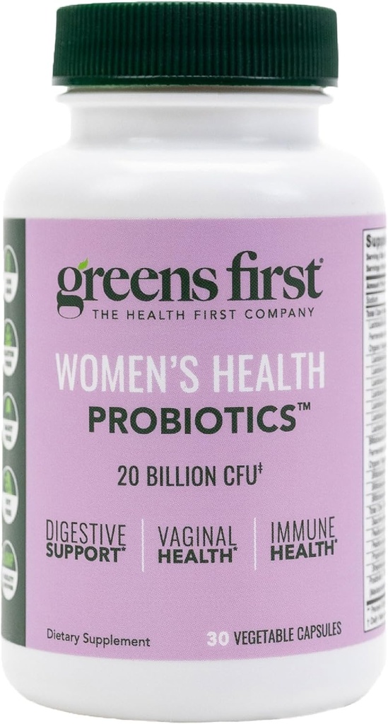 Greens First Women's Health Probiotics - Probiotic för pH Balance - 20 miljarder CFU - Stöd för Digestive, Immune & Vaginal Health Non-GMO/Gluten-Free/Dairy-Free/Soy-Free (30 Vegetable Capsules)