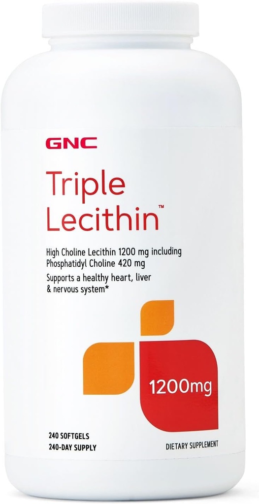 GNC Triple Lecithin 1200mg Supplement, stöder ett hälsosamt hjärta, lever och nervsystem, 240 portioner