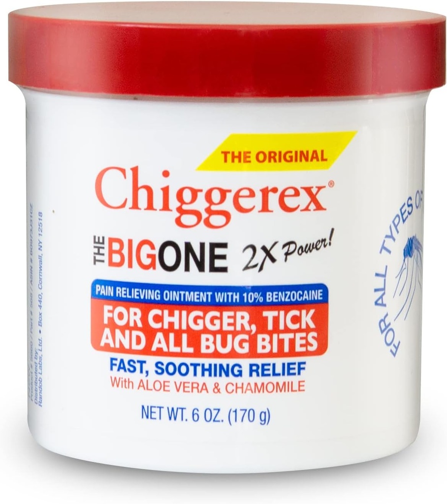 Chiggerex 2X Power First Aid Medicated Ointment för Chiggers, Mosquito Bites, Ticks och Bug Bite Relief med Aloe Vera & Chamomile, 6 oz