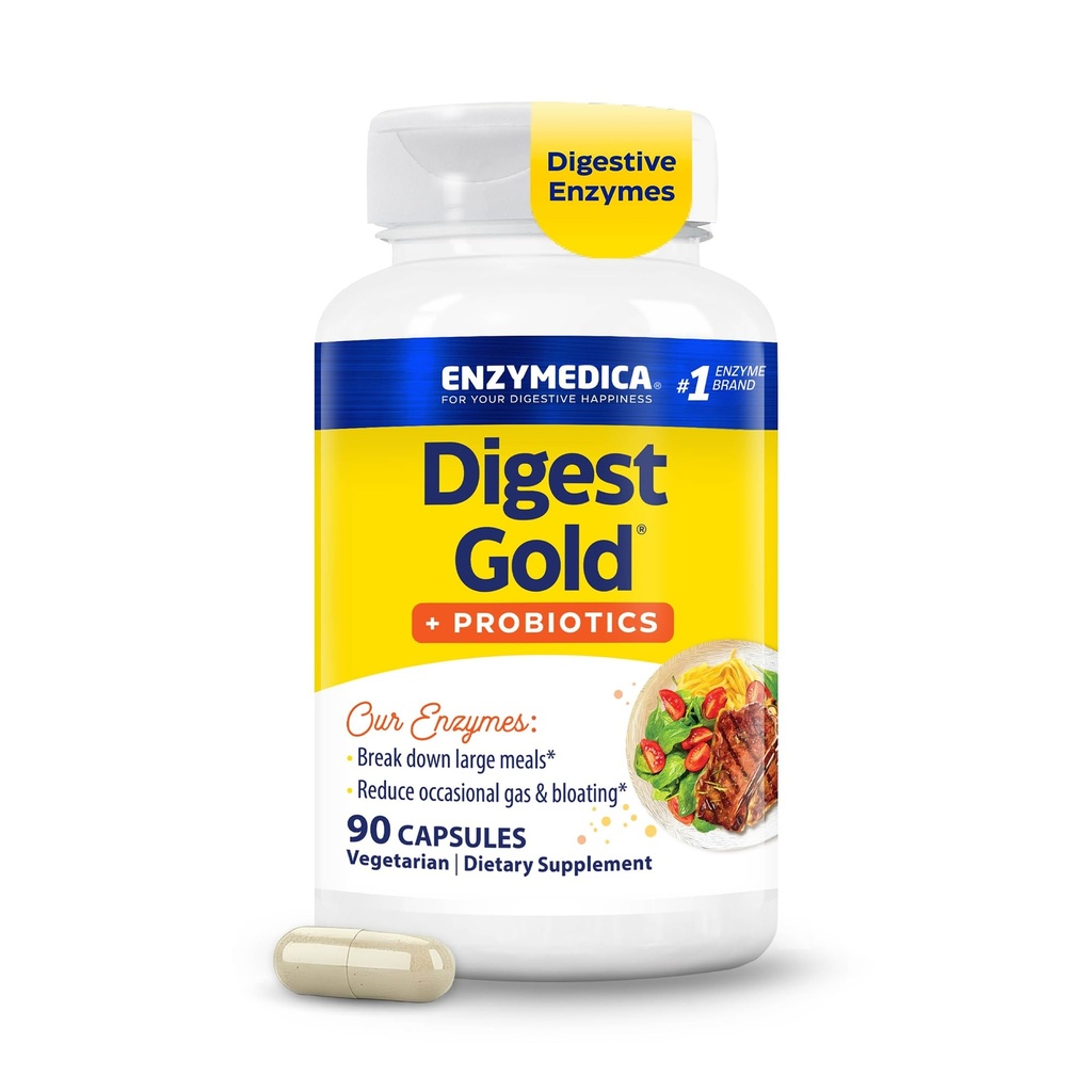 Enzymedica Digest Gold + Probiotika, 2-i-1 Formel för Gut Health, Digestive Enzymes & 1 Billion Active Probiotic Cultures, 90 Count (FFP)