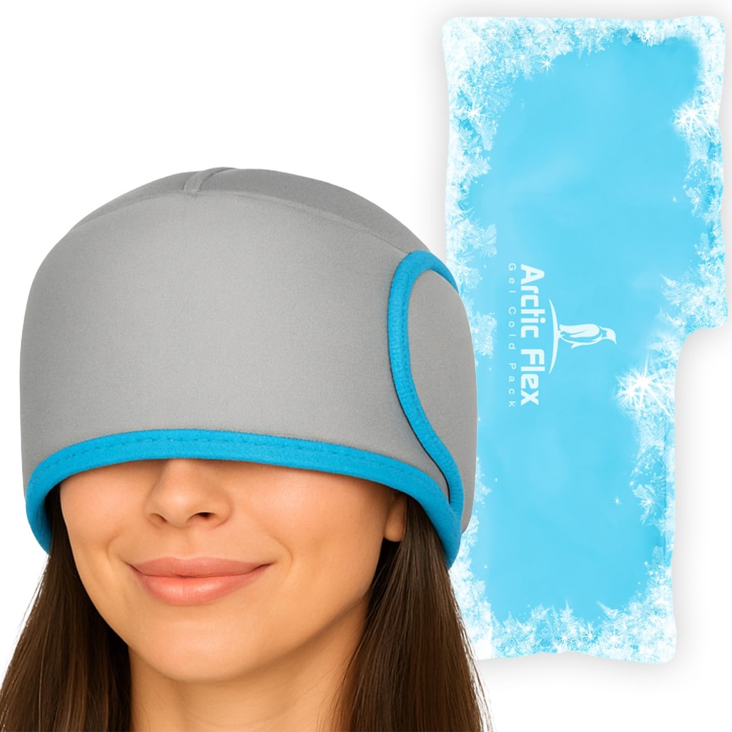 Vive Migraine Relief Cap - Hot & Cold Compression Hat for Headache - Full Head Ice Wrap Beanie & Eye Mask för spänning och tryckavlastning - Cooling Headband - Återanvändbar och flexibel mjuk Gel Packs