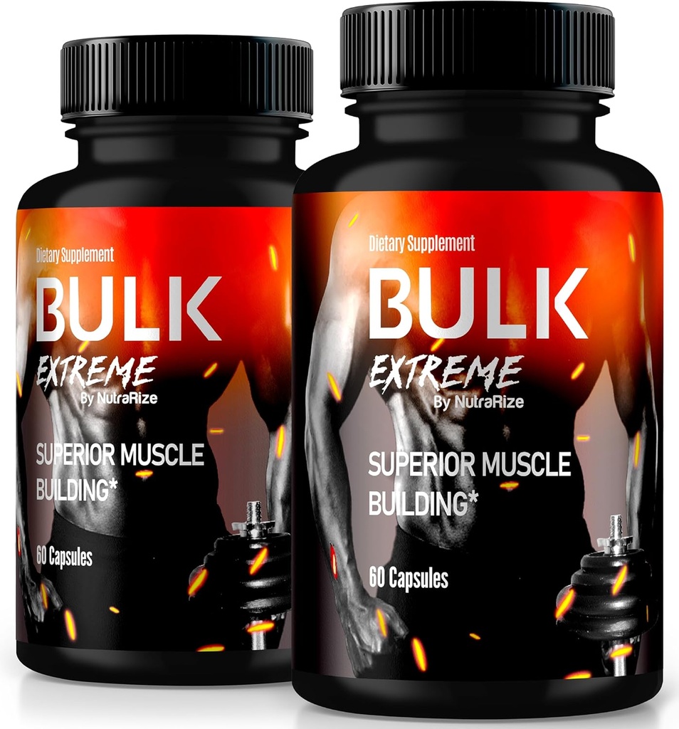 (2 Pack) Bulk Extreme Superior Muscle Building Advanced Formel, Bulk Extreme för Lean Muscle Mass för Män, All Natural Muscle Builder, Manliga piller för fysisk prestanda, Recensioner (120 kapslar)