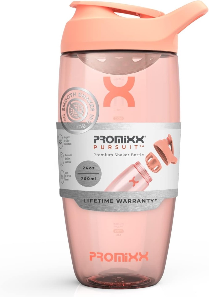 Promixx Pursuit Protein Shaker Bottle (24 oz) - Silent No-Ball Mixer, Leak-Proof Lid, BPA / BPS & Phthalate-Free ECOZEN - Easy-Clean Shaker Cup för Protein Shakes, Pre & Post-Workout Smoothies