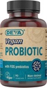DEVA Vegan Probiotic med FOS Prebiotics Supplement - 2 miljarder CFU med 100 MG Prebiotics Per Servering för Män & Kvinnor - Icke-Dairy Gluten Fri - Naturligtvis Hållbar - 90 kapslar