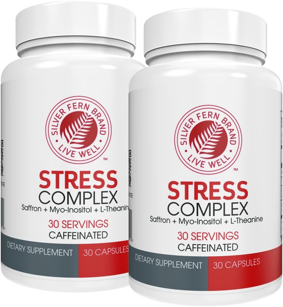 Silver Fern Stress Complex Supplement - med koffein - Sleep, Worry, Mood & More - med Saffron Supplements, L-Theanine Supplement och Myo-inositol - Natur Stress Relief Supplement (Pack o 2)