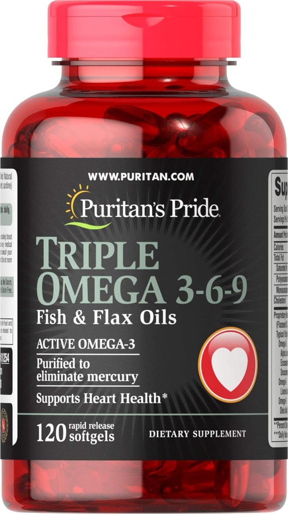 Puritans Pride Triple Omega 3-6-9 fisk & linoljor