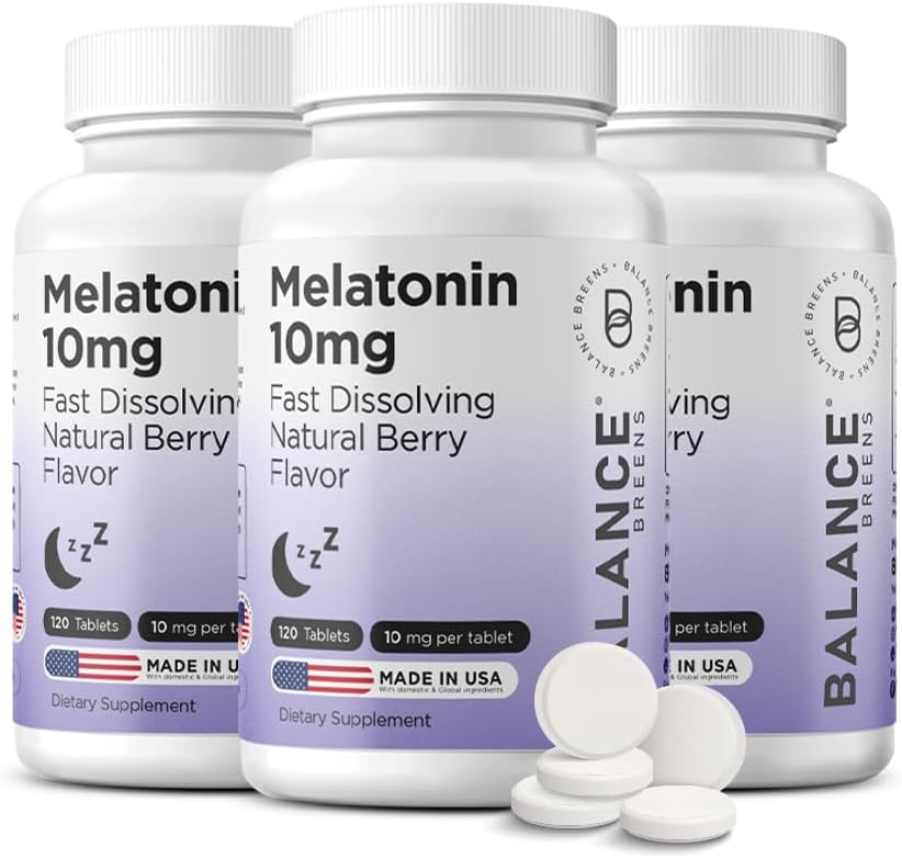 Balancebreens Melatonin 10mg Fast-Dissolve, 120 tabletter - Natursömnhjälp för Restful Nights, Drug-Free Support för avkoppling och lugn