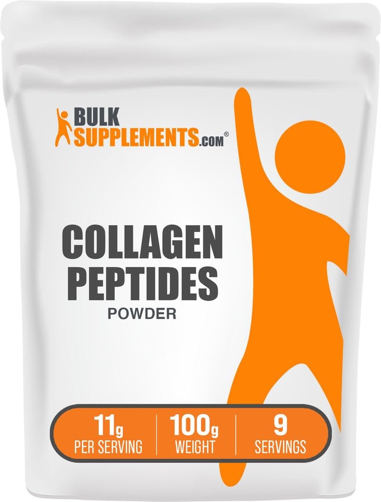 BulkSupplements.com Collagen Peptides Powder - Bovine Collagen Powder, Powdered Collagen Supplement - Hydrolyzed & Gluten Free, 11g per Servering, 100g (3,5 oz) (Pack av 1)