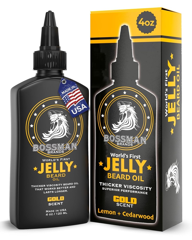 Bossman Jelly Beard Oil för Män (4 oz, Gold Scent) - Mjuknar, Moisturizes & Conditions med naturliga ingredienser