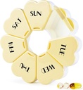 MOLN HYMY Large Weekly Pill Box 7 Day, Pill Case Organizer, Flower Pill Container Once Daily, Round Medicine Dispenser för vitamin / fiskolja / medicin / tillägg (gul)