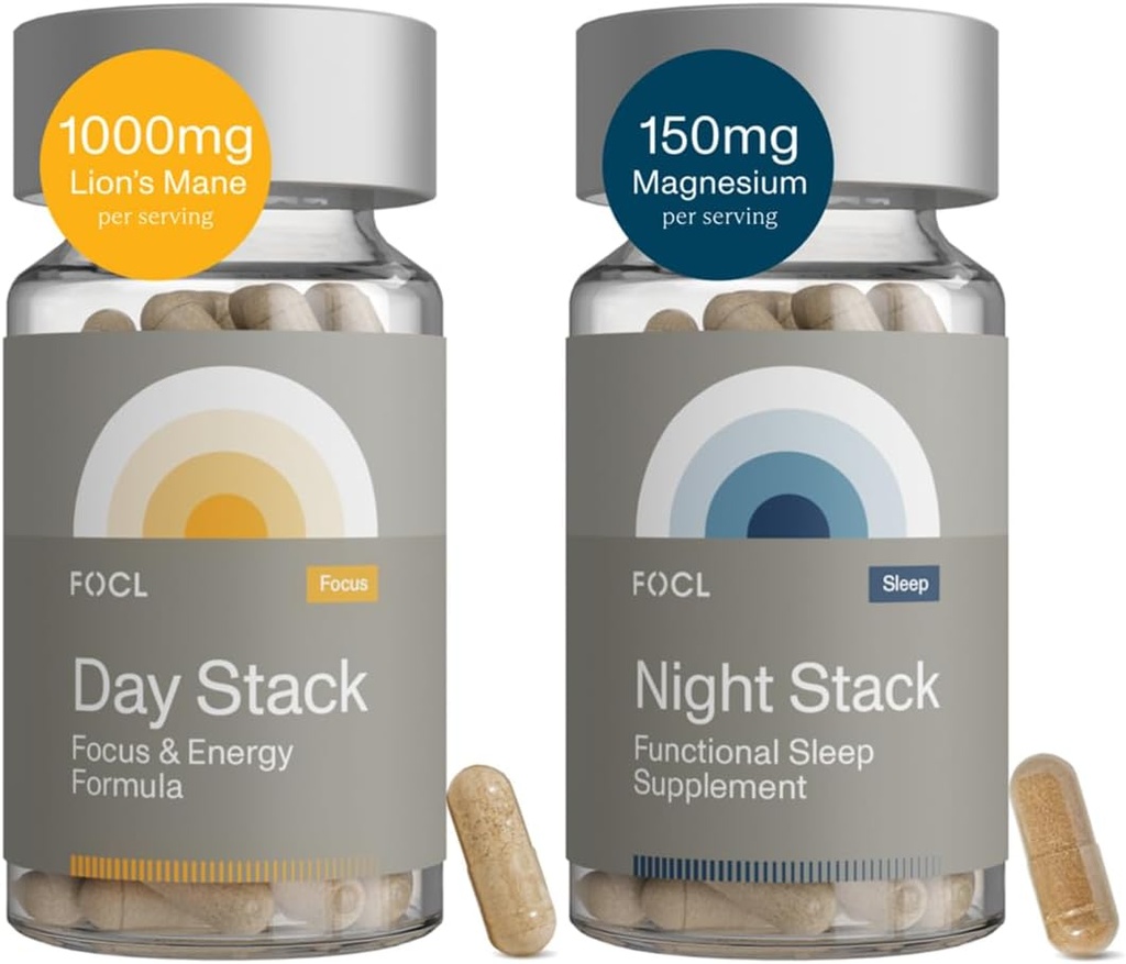 FOCL AM PM Nootropic Functional Supplement for Daytime Focus + Nighttime Recovery | AM - Supports Focus Energy Memory Cognitive Performance | PM Supports Calm Restful Restorative Sleep, Melatonin-Free