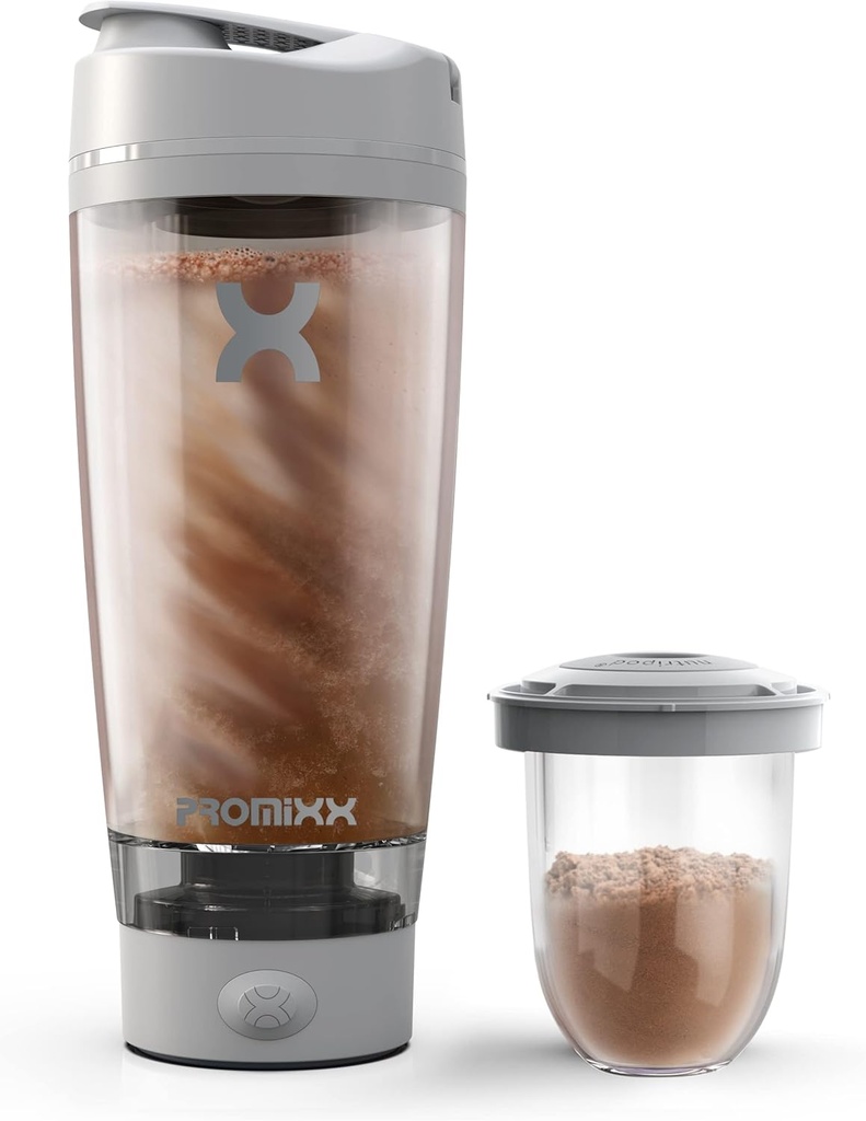 Promixx Pro Shaker Bottle | Uppladdningsbar, kraftfull för Smooth Protein Shakes | inkluderar Supplement Storage - BPA Free | 20oz Cup (Cool Gray)