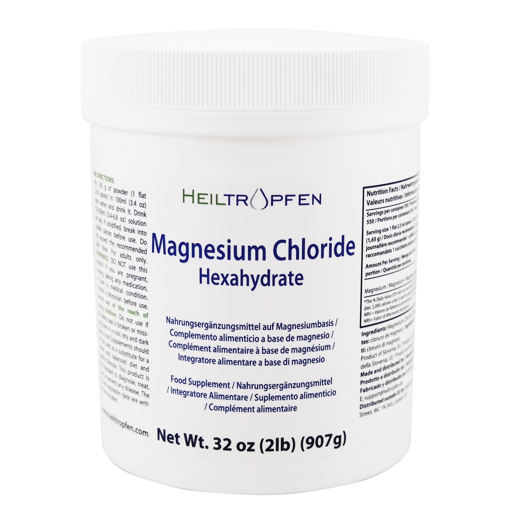 2 Pounds Magnesium Chloride Hexahydrate | Pharmaceutical Grade Ingredienser | Crystal Powder | Pure Ph. EUR., BP, USP, 100% | Heiltropfen®