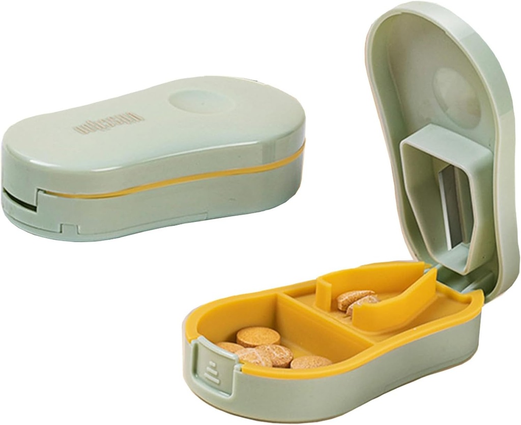 Light Green Small Pill Cutter Splitter med Centering Device för små och små piller, skär Vitaminer Tablets, Portable Exquisite Pill Crusher för Purse Pocket