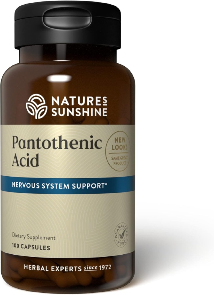 Naturens Sunshine Pantothenic Acid, 100 kapslar | Vitamin B5 stöder nervsystemet, hjälper Adrenal Gland-funktionen och krävs för att göra vissa hormoner