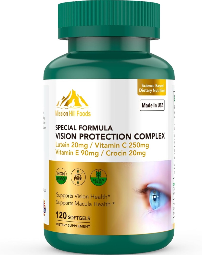 Lutein and Zeaxanthin Supplements - 6 in 1 Vision Protection Complex with Lutein 20mg, Zeaxanthin, Astaxanthin, Crocin, Vitamin C & E, 120 Softgels, Non-GMO, Gluten-Free, Supports Eye Health