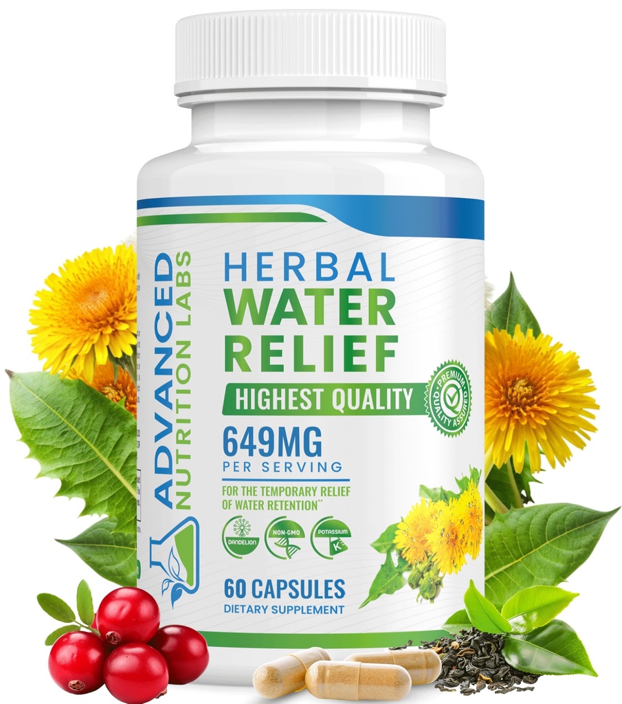 Herbal Water Relief Diuretic Water Pills for Water Retention, Bloating, Swollen Legs, Feet - Dandelion Extract Supplement - Vattenretentionsförlust - Diuretika för kvinnor och män - 60 kapslar
