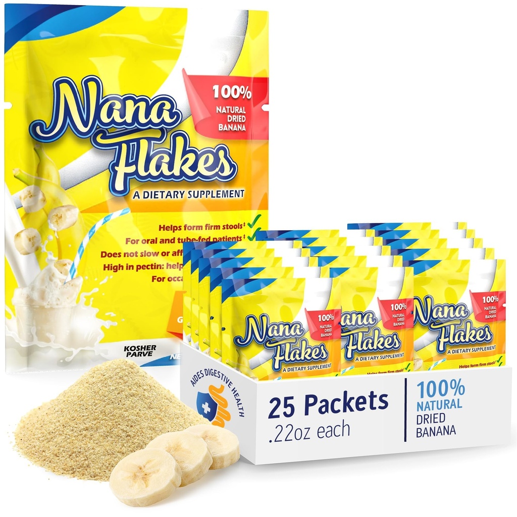 Nana Flakes 100% Pure Banana Flakes Medical Food Powder - Minska fettintag och naturläkemedel för Diarrhea & Heart Burn - Stor källa till protein & fiber (25 Single-Serve Packs)