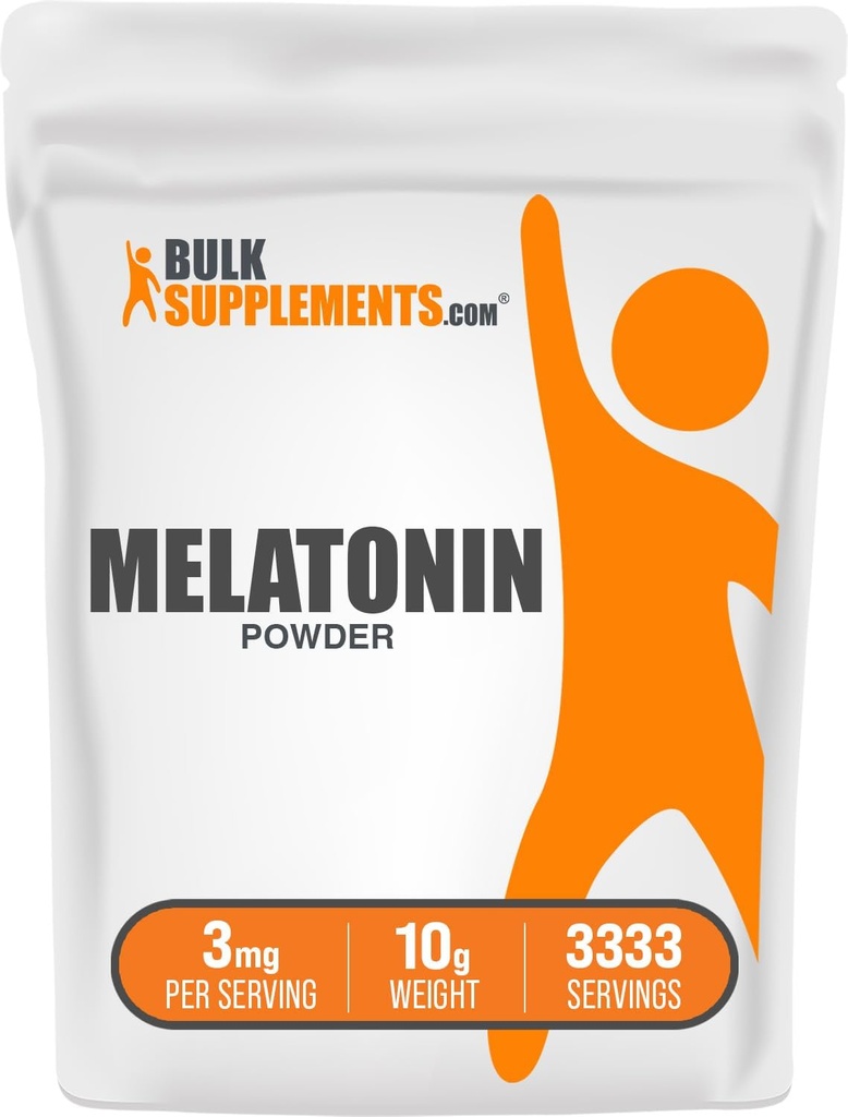 BulkSupplements.com Melatonin Powder - Pure Melatonin, Sleep Aid för vuxna - Vegan & Gluten Free, 3mg per portion, 10g (0,35 oz) (Pack of 1)