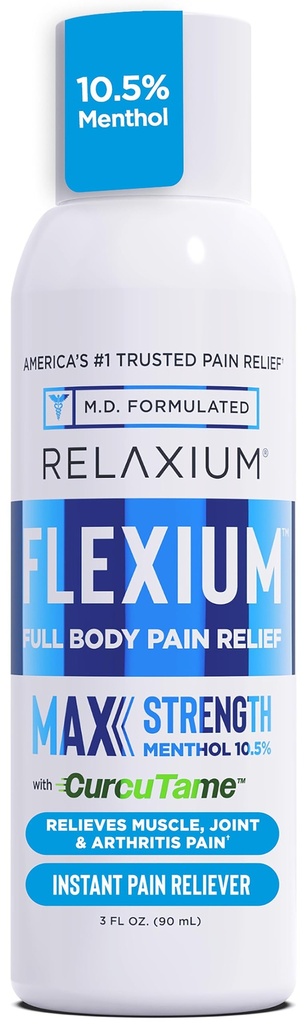 Relaxium Flexium Instant Spray för smärta, Max Styrka med 10,5% Menthol & CurcuTame, Stöder Muskel, Gemensam och artrit Smärta Relief, 3 FL oz. (90 ml)