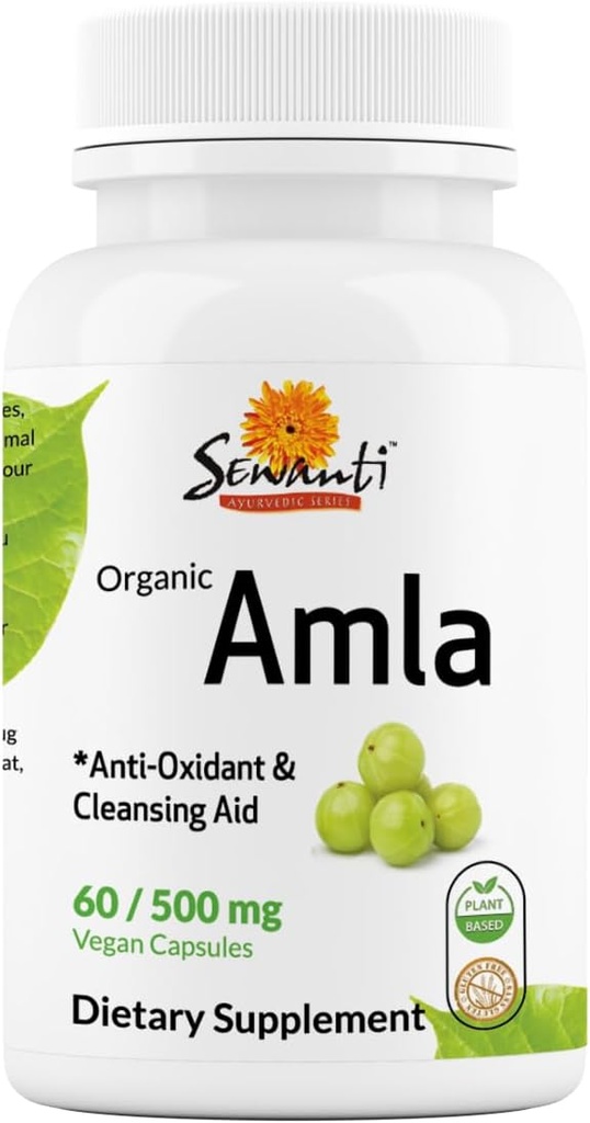 Sewanti Organic Amla Dietary Supplement Natural Antioxidant, vitamin C Boost 60 Vegan High Potency Extract Capsules, 500mg