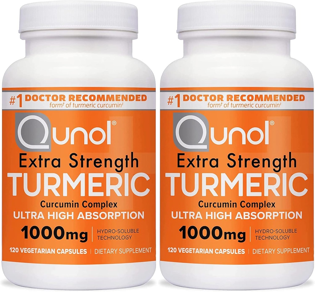 Qunol Turmeric Curcumin Capsules, 1000mg Extra Strength Supplement, Patented Hydro-Soluble Technology, alternativ till gurkmeja Curcumin med Black Pepper, 240 Veggie Capsules