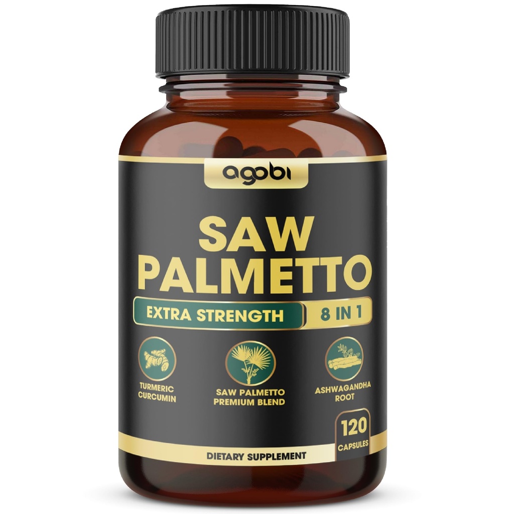 8in1 Saw Palmetto Prostate Support Supplement med Ashwagandha, Turmeric, Ginger, Nettle Leaf, Holy Basil & More - 120 Vegan kapslar för 2 månader
