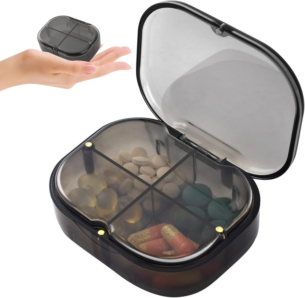 Daily Pill Organizer, 4 Compartments Portable Pill Box med Moisture-Proof Design, Cute Medicine Organizer för att hålla vitamin, fiskolja, kosttillskott och medicinering