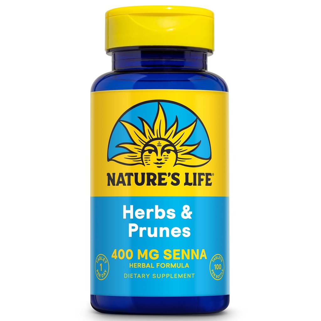 Naturens Life Herbs & Prunes | 400mg Senna & Herbal Blend for Healthy Digestion Support | Non-GMO | 100 Tabs, 100 Serv.