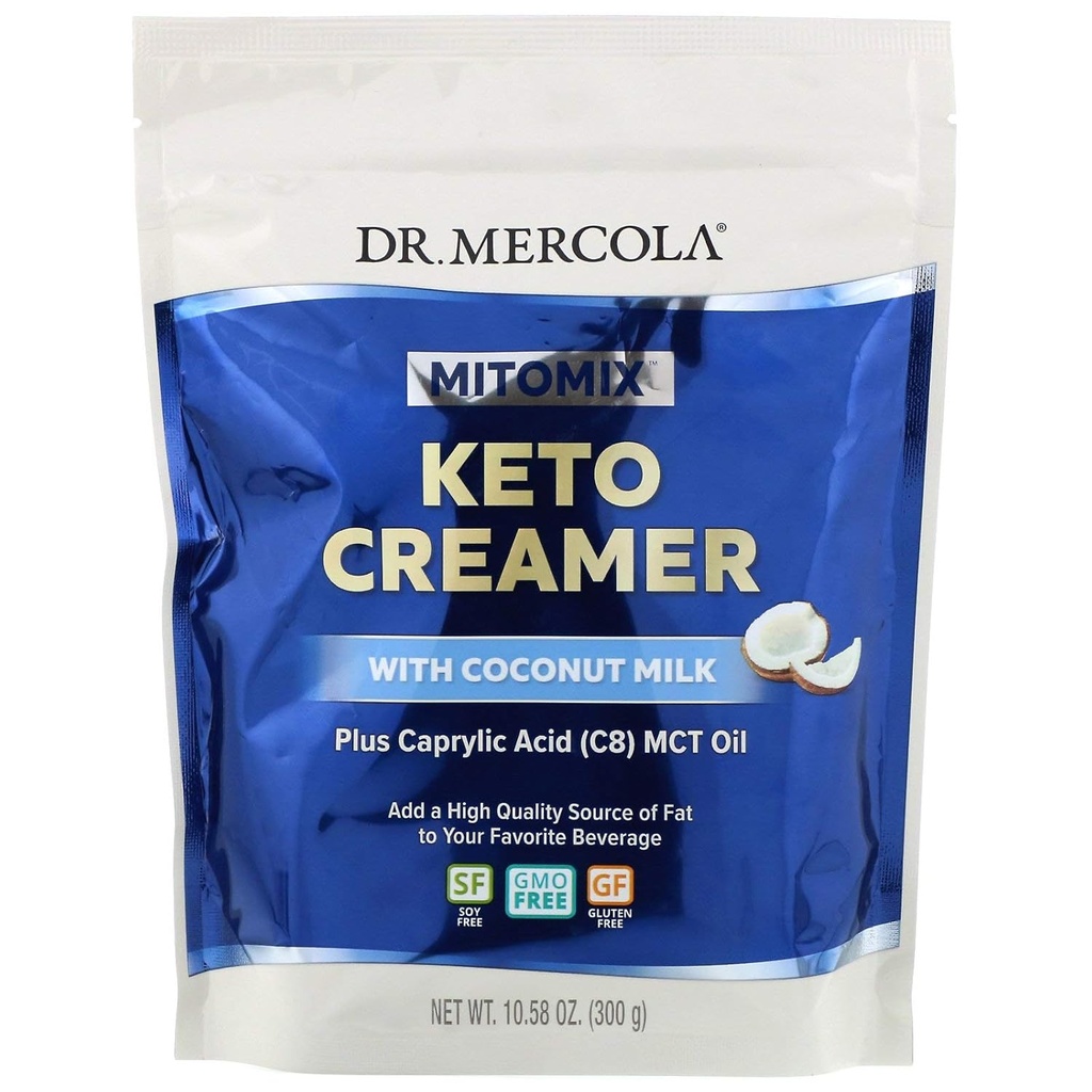 Dr Mercola MITOMIX Keto Creamer med kokosmjölk, 15 portioner, (1 bag), MCT Oil, icke GMO, Gluten Free, Soy Free