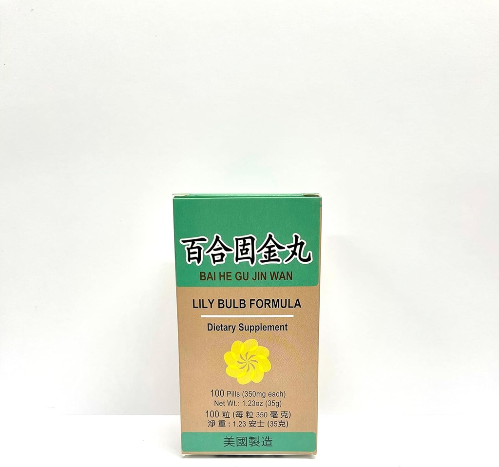 Lao Wei Lily Bulb Formel - Bai He Gu Jin Wan Herbal Supplement hjälper till att upprätthålla ett hälsosamt andningssystem och hosta med Phlegm 100 Pills 350mg / varje Made i USA