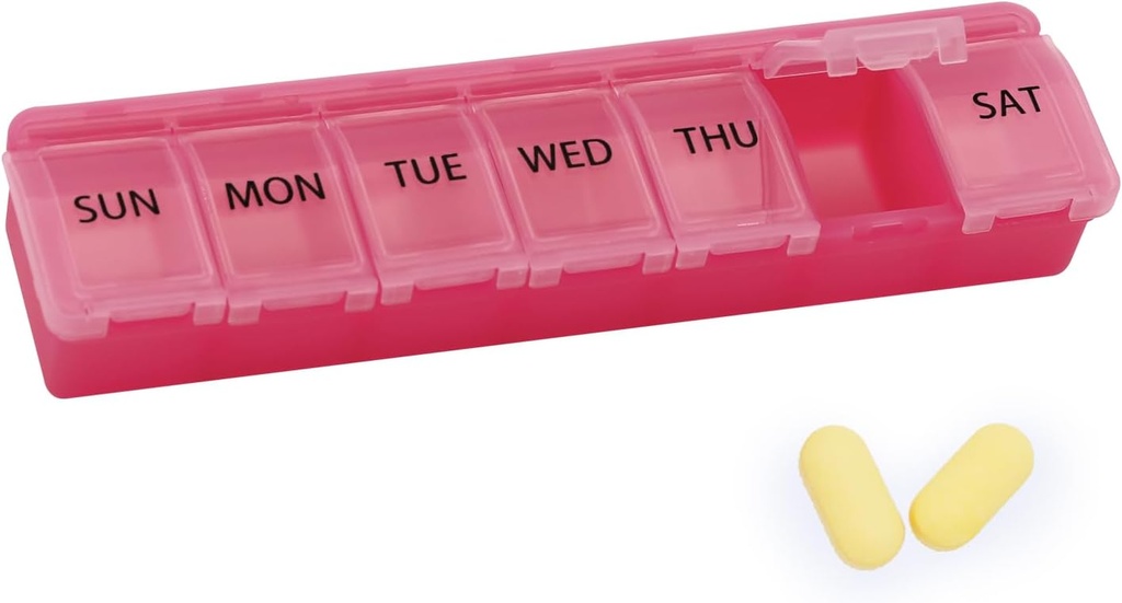 Silicone Weekly Pill Organizer 7 Day Pill Box Medicine Box Daily Arthritis-Friendly, Large Medicine Case Compact Travel Pill Container för Pill, Vitamin & Fish Oil (Pink)