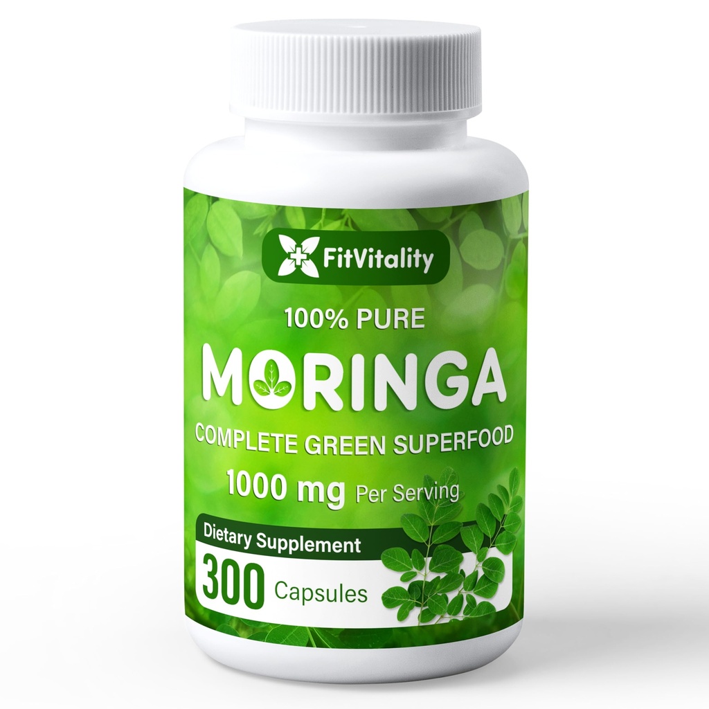 Moringa Capsules| 300 kapslar | Moringa Oleifera | 10 000 mg | 100% ren och naturlig | Icke-GMO och Gluten fri tillägg | Komplett grön superfood | Moringa Leaf extrakt pulver