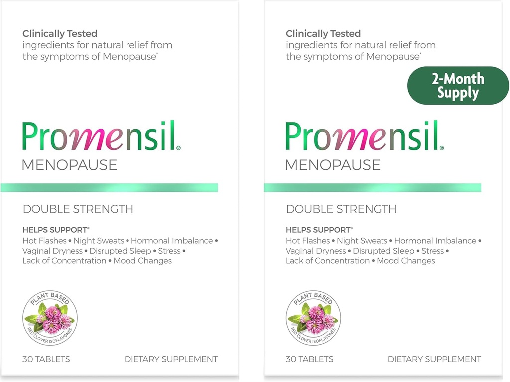 Promensil Menopause Double Strength Supplements for Women - Red Clover Isoflavones, hjälper till att stödja Hot Flashes, Night Sweats, Restlessness - 30 Count (Pack of 2)