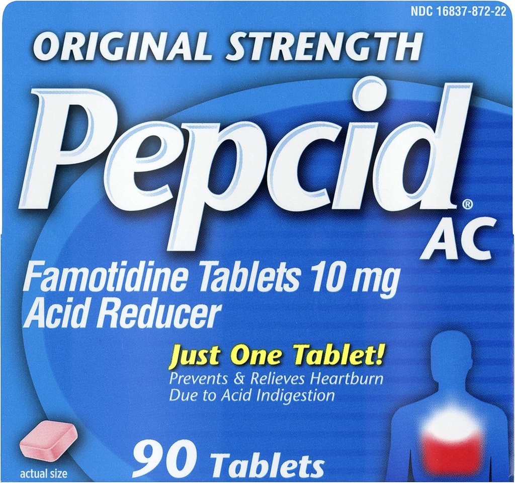 Pepcid AC Original Styrka, 10 mg Famotidin för Heartburn Prevention & Relief, 90 ct