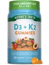 Naturens sannings vitamin D3 + K2 Gummies | 50 greve | Peach Mango smak | Vegetarisk, icke-GMO & Gluten fri tillägg