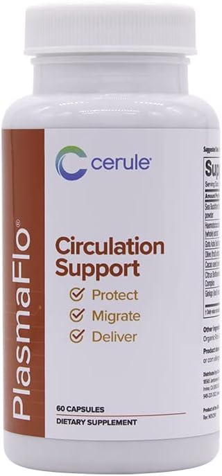 Cerule Plasmaflo Blood Flow Supplement för att stödja blodcirkulation i vener, kapillärer, fartyg och hjärta för vaskulär hälsa med ett proprietärt enzym Blend, Gotu Kola och Ginkgo Biloba