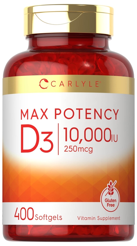 Carlyle Vitamin D 10000 IE 400 Softgels | Värdestorlek | Max Potens | Non-GMO, Gluten Free Supplement