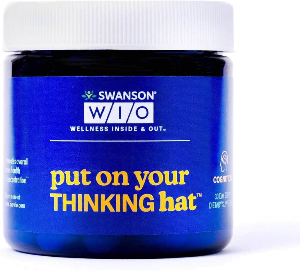 Swanson WIO Sätt på din tänkande hatt Brain Health, koncentration, bättre fokus, Ginkgo Biloba + Neurofactor Coffee Fruit, Vegan, Non-GMO, Wellness, 30 Veggie Capsules (30-dagars leverans)
