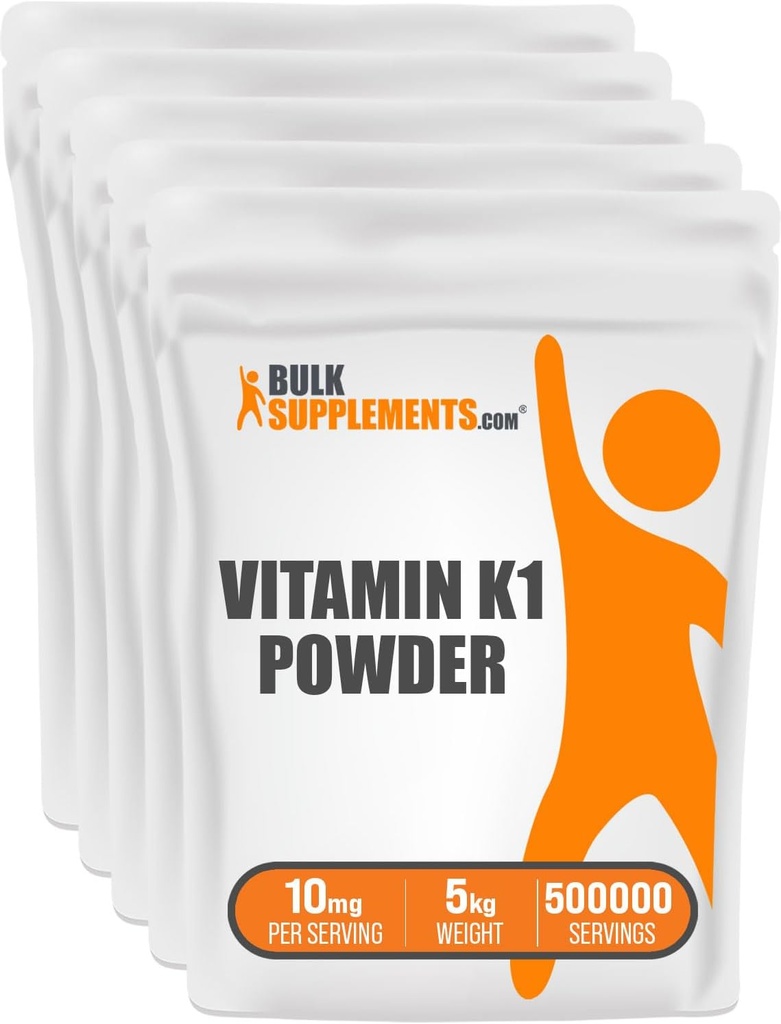 BulkSupplements.com Vitamin K1 Powder - Vitamin K1 Supplement för ben- och hjärthälsostöd - Glutenfri, 10 mg per portion, 1kg (2,2 lbs) (Pack av 1)