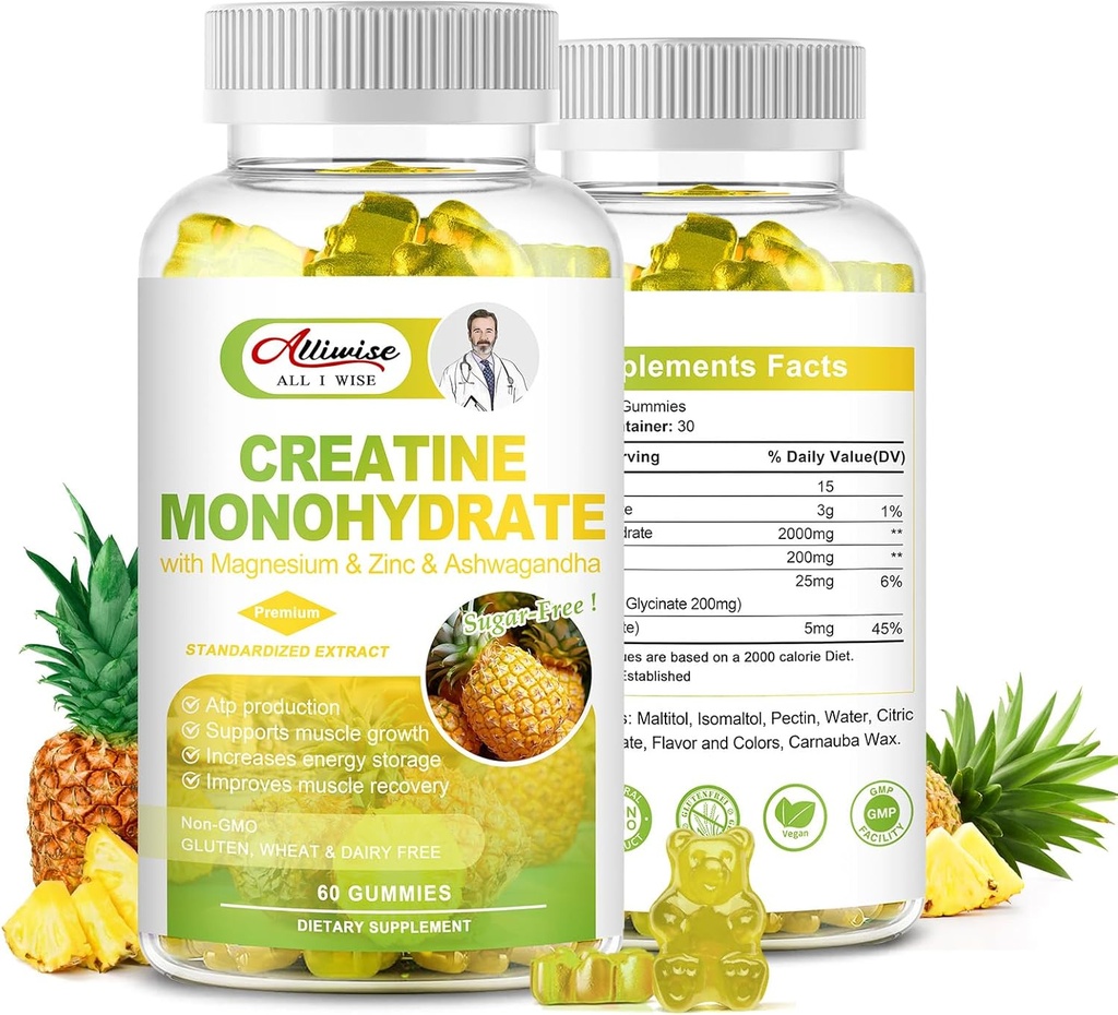 Sugar-Free Creatine Monohydrate for Men & Women, Creatine Monohydrate Complex Supplement with Magnesium & Zinc & Ashwagandha, for Muscle Growth & Strength, Energy, Pre Workout Supplement
